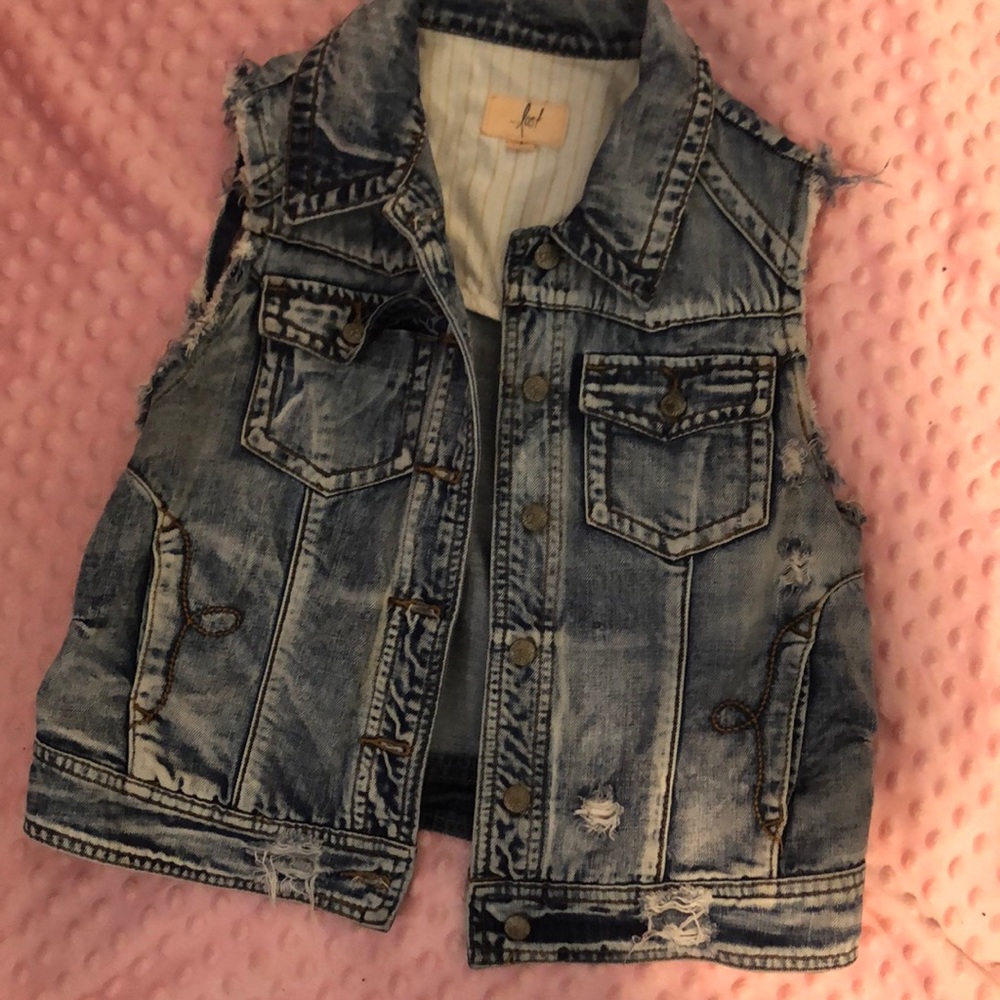 Distressed Denim Jean Vest OBO Large